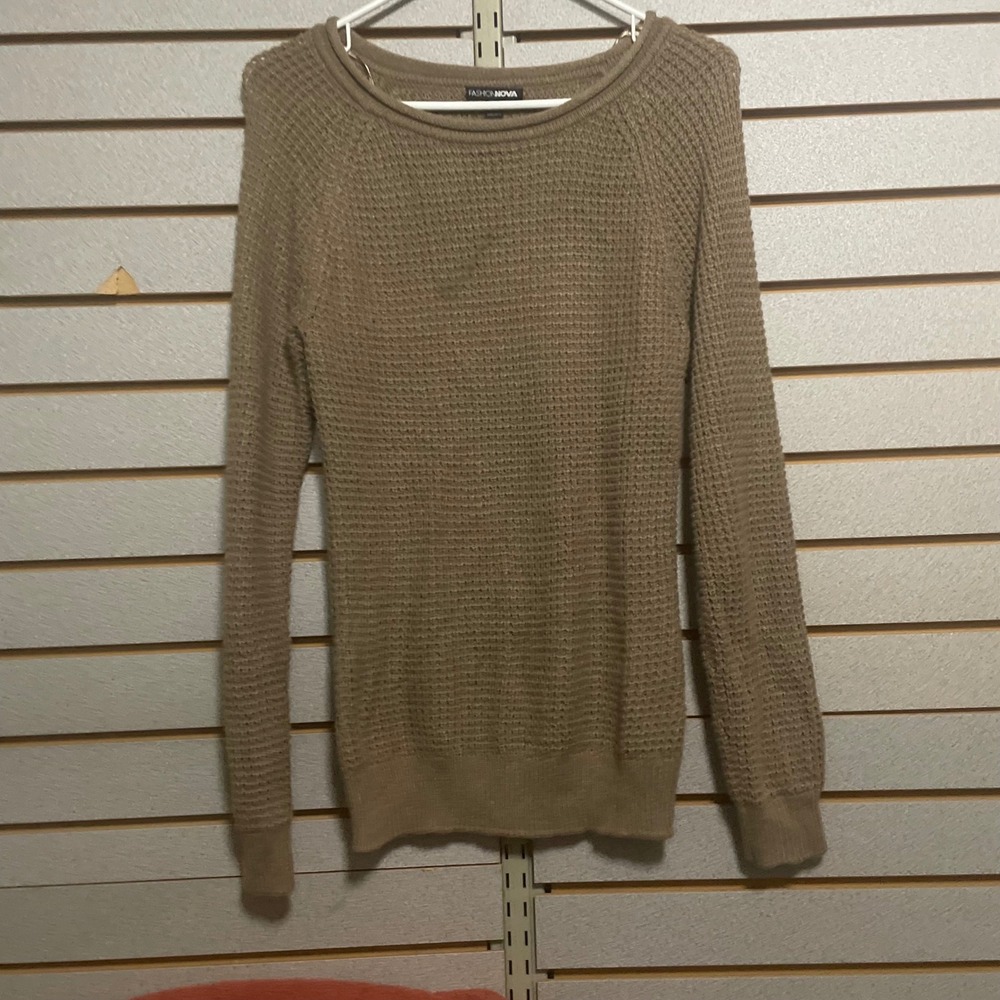 Fashion Nova Womens Sweater Crew Neck Waffle Knit Casual‎ Beige Medium